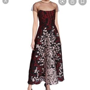 Lela RoseOrganza-Bodice Illusion Tea Length Dress